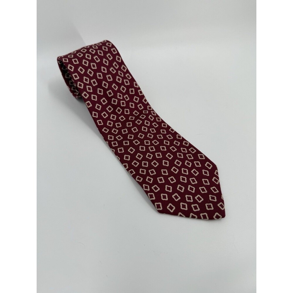 VINTAGE GUY LAROCHE  Neck Tie RED IVORY Geometrical 100% SILK Necktie 3.5X60